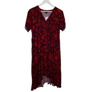 Torrid Dress Womens 00 Red Midi Challis Full Button Short Sleeve V-neck Gothic